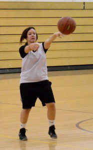 This Tiger delivers a pass during a girls' basketball practice Wednesday at Westfield Technical Academy High. (Photo by Chris Putz)
