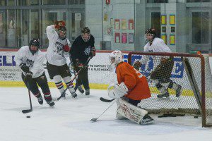 The Westfield Bombers' boys' ice hockey team practices Wednesday. (Photo by Chris Putz)