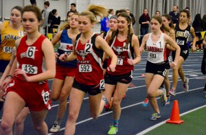 ...And the Bombers are off and running at Tuesday's indoor track meet at Smith College in Northampton. (Photo by Chris Putz)