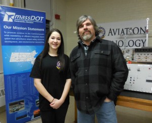 Keeley Meyer, one of two girls in the first class of the Aviation Maintenance Technology program at the Technical Academy, with her father David Meyer. (Photo by Amy Porter)