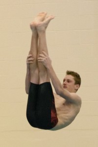 Westfield diver Lukas Stanton is all concentration as he executes a dive Friday night. (Photo by Marc St. Onge)