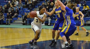 Forbasaw Nkamebo led Westfield State with 20 points and 15 rebounds. (Photo courtesy of Westfield State Sports)