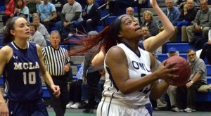 Westfield State's Forbasaw Nkamebo drives for a layup on Thursday night. (Photo courtesy of Westfield State University Sports)