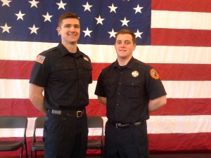 New Westfield Firefighters David Albert (l) and Tyler Ritchie take a moment before graduation. (Photo by Dennis Hohenberger)