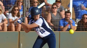 Westfield State's Maddy Atkocaitis rapped out three hits, including a triple, against Calvin on Monday. (Photo courtesy of Westfield State University Sports)