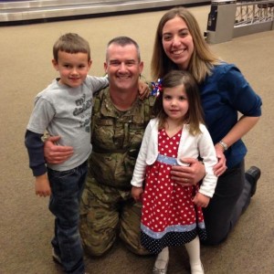 The homecoming in April 2015 for Master Sergeant Christopher Cekovsky, joined by his wife Colleen and children, Brandon and Kinley.