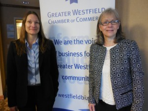 (Left) Karina L. Schrengohst, Esq. who spoke on the impact of prescription drug use in the workplace at a Chamber of Commerce workshop on Monday, and Kate Phelon, executive director of the Chamber. (Photo by Amy Porter)