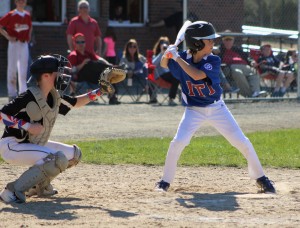 Tobey Barlow #2 batting for ITI with Tanner Koziol #4 behind the plate. (Photo by Kellie A