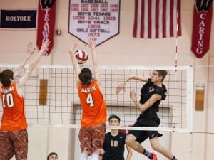 Westfield and Agawam met at the net in a key matchup featuring two of the best teams in all of western Massachusetts Monday. The Bombers got even, tying the season series 1-1. (Photo by Chris Putz)