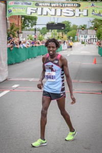 Amos Sang, 26, of Chicopee wins the 2016 Run Westfield Flat Fast 5K road race. (Photo by Marc St. Onge)