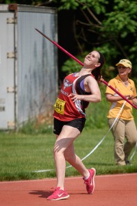 Katie Knapik tosses the javelin for Westfield during the Central/West Division 1 championships Saturday at Westfield State University. 