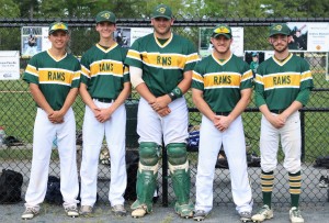 The Southwick High School baseball 2016 seniors are: (from left to right) Dan McClellan, Joe Stratton, Jake Goodreau, Andrew Mitchell and Travis Pirrello. (Photo by Kellie Adam) 