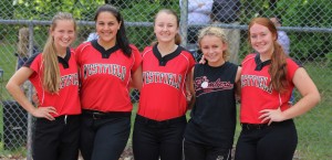 The Westfield High School softball 2016 senior class poses for a photo on "Senior Day" Monday. Pictured from left to right are: Kelsey Kiltonic, Elena Papadimitrou, Carissa Vergani, Jill McCormick and Grace Barnes. (Photo by Kellie Adam)