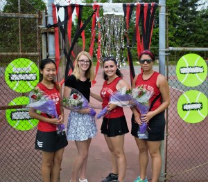 These girls' tennis players are all smiles on "Senior Day" for Westfield High on Wednesday. (Photo by Lynn F. Boscher)
