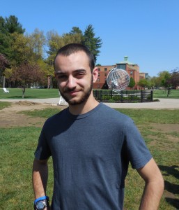 Westfield State freshman Marcus DiBacco said he was happy to see the globe installed before the end of the semester. "I love it! I'm so happy," said DiBacco. (Photo by Amy Porter)