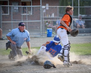 ITI slid past Batters Box in a Babe Ruth Baseball Amanti Cup tournament game Monday night at Bullens Field. (Photo by Marc St. Onge)