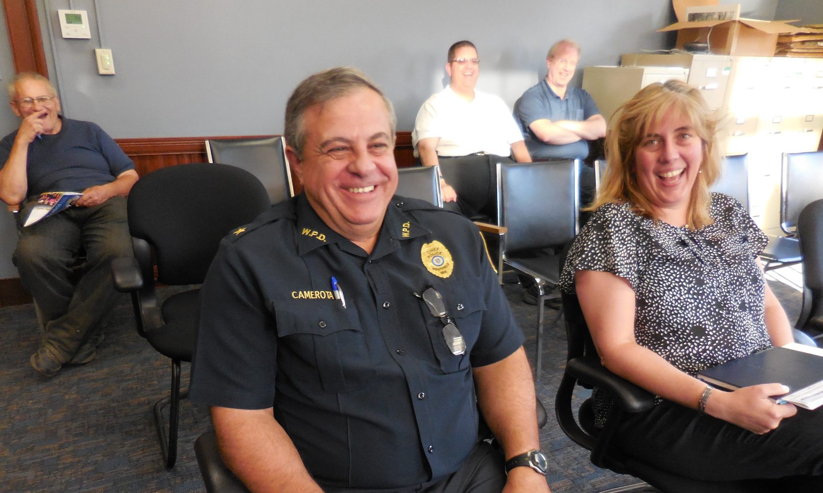 Police Chief John Camerota found something to smile about while meeting with the Finance Committee in 2016. Photo by Amy Porter)
