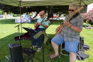 Greg Hart and Duane Woody of Hart/Woody provide a background of blues and jazz music for the enjoyment of patrons to the Westfield Farmers' Market.