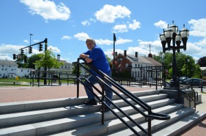 Jay Pagluica, the new president of Westfield on Weekends, is also instrumental working behind the scenes on lighting for the Westfield MusicFest concert series. He is seen on the Green where the stage will be set for the first concert June 16.