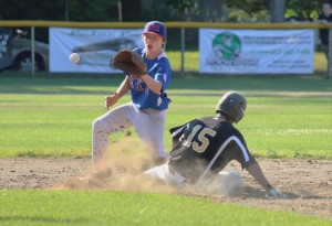 Luis Enchategui was one of several Camfour players who were aggressive on the basepaths. (Photo by Kellie Adam)