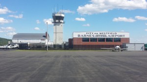 The control tower and a plane hangar at Barnes.