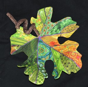 Dawn Allen has titled this 10" x 12" leaf "Arthur L" which has wires for structure but is also floppy like a leaf.