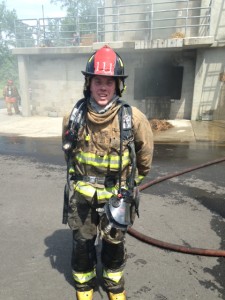 Liptak in his "turnout" gear, which is gear firefighters typically wear into a fire.