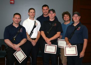 From left to right: Captain Paul Lentini, Deputy Fire Chief Patrick Kane, Jr., firefighters Niles Lavalley, Connor Hedge, Keith Lemon and Matt Marchesi. Photo credit to Westfield Fire Commission Chairman Albert Masciadrelli.