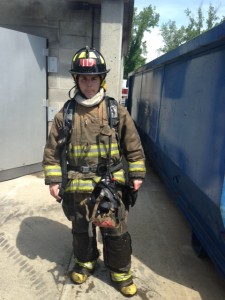 Sedlak in his "turnout" gear, which is gear firefighters typically wear into a fire.