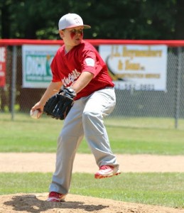 Westfield National starting pitcher Jacob Wagner delivers the pitch. (Photo by Kellie Adam)