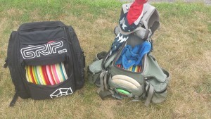 Disc golf bags of Pete Charron and Chris Barden