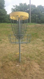 A basket--or hole--in disc golf