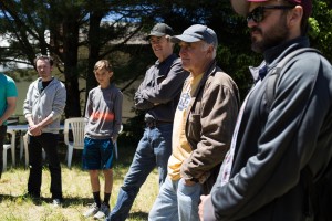 Cast members of "A Tree. A Rock. A Cloud." take a break while filming on location in Sandisfield. (Peter Baiamante photography)