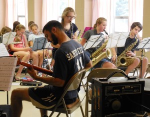 Also volunteering at the summer program is SMS band alum Mike Santinello of Riverside Productions in Westfield. (Photo by Amy Porter)