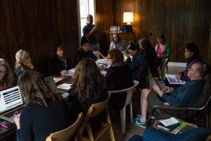 A production meeting with department heads of the film "A Tree. A Rock. A Cloud." (Peter Baiamante photography)