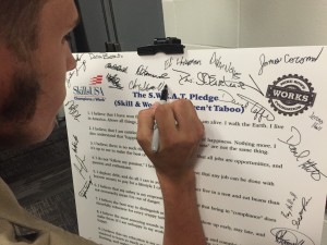Verdon signs Mike Rowe's S.W.E.A.T. Pledge at the SkillsUSA National Competition. (Submitted photo)