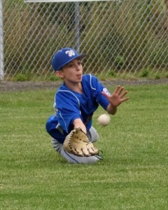 Westfield American's Bobby DellaPenna makes a great diving catch in center field. (Photo by Marc St. Onge)