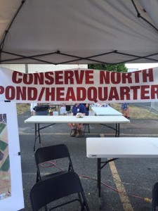 A banner was hung just under the tent to support the campaign. (Photo by Greg Fitzpatrick)