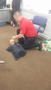 Paramedic Chris Brown shows how to properly administer Narcan. 