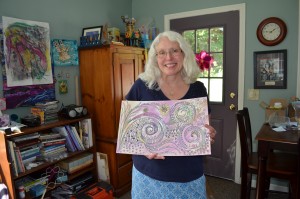 Christine Southworth, an RN/Holistic Nurse Educator and Expressive Arts Facilitator, displays an example of line design in her studio in Southampton. She will present a workshop next month at the Rinnova Shoppe/Gallery in Westfield.