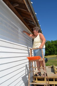 Linda Barnard of Blandford was among the volunteers Saturday morning who lent a hand to spruce up the Blandford Fairgrounds.