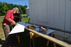 Rick Barnard of Blandford worked on a carpentry project at the Blandford Fairgrounds Saturday morning.