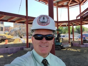 Westfield City Advancement Officer Joe Mitchell took a selfie Wednesday inside the PVTA Transportation Pavilion, which he said is going up "like gangbusters." (submitted photo)