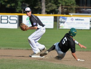 Austin Kliesner looks to turn double play as Oregon’s Will Gabel slides into the second base bag. (Photo by Kellie Adam)