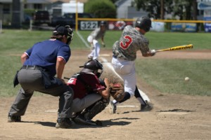 Tri -Valley’s (CA) Asher Golden with the hard swing at the plate. (Photo by Kellie Adam)