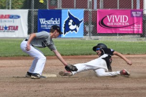 Westfield applies the tag to a Janesville (Wisconsin) base runner Sunday at on Day 4 of the Babe Ruth Baseball 14-Year-Old World Series at Bullens Field. (Photo by Chris Putz)