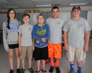 (L-R) Mairi Tumavicus, Tim Nacewicz, Nate Whalen, Tucker Carey and Noah Gardner formed the Westfield Intramurals group as their summer camp project, which will be offering intramural sports games on Tuesdays and Thursdays, 5:30 to 7:00 p.m. beginning on August 9 at the school. (Photo by Amy Porter)