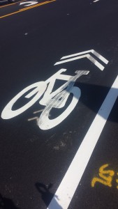 A sharrow on North Elm Street. 