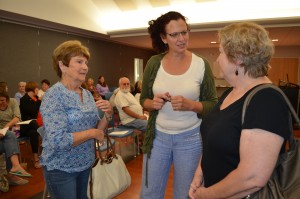 Ruth Bodian, MSW, LCSW, center, presented a workshop at the Westfield Senior Center Thursday night. She is seen sharing some thoughts before the event with Nancy Ritchie and Linda Mullen.