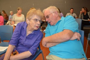 Barbara and Ed Pemberton of Westfield are members of the Grandparents Raising Grandchildren support group which hosted a lecture Thursday night at the Westfield Senior Center. They are seen participating in an communication exercise.